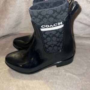 Coach Black Glossy Rain Boots with Logo Detail